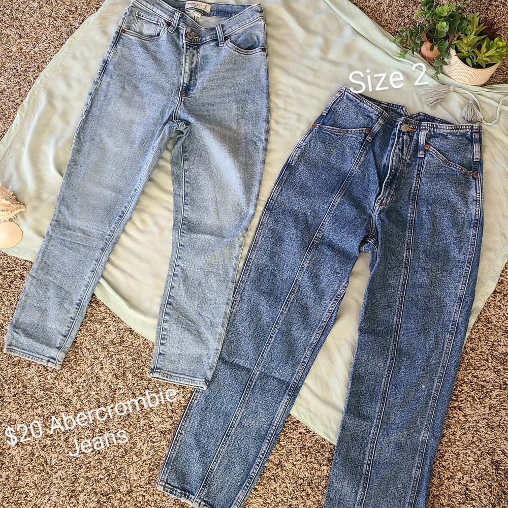 Abercrombie & Fitch Women's High Rise Jeans - Light and Dark Blue